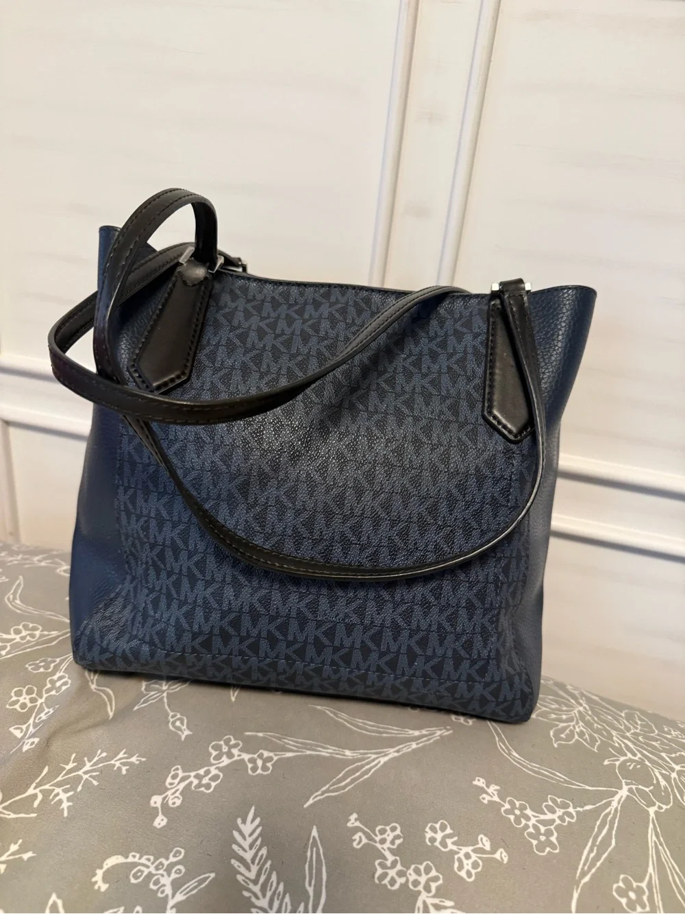 Michael Kors Navy and Black MK Signature Tote